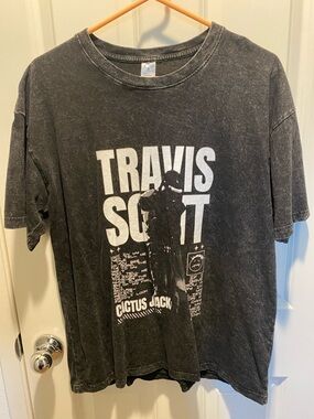Travis Scott Black Acid Wash Cactus Jack Graphic Short Sleeve Tee